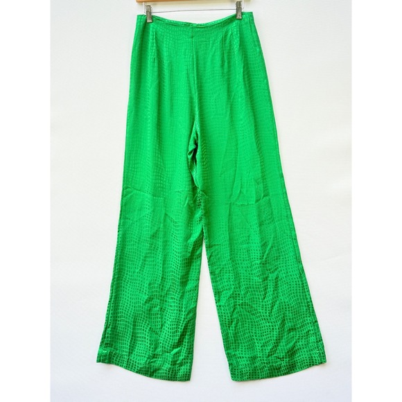 NEW ASTR the Label Small Green Wide Leg Pants High Rise Textured Shiny Trousers - Picture 4 of 7